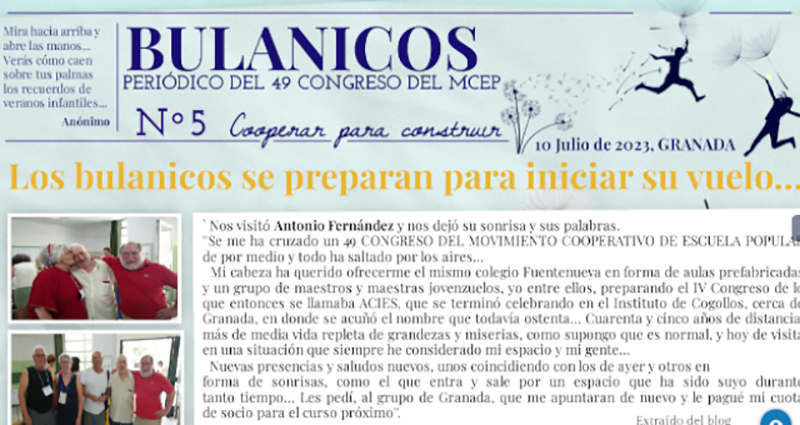 BULANICOS nº 5, periódico del 49 Congreso del MCEP celebrado en Granada en Julio de 2023