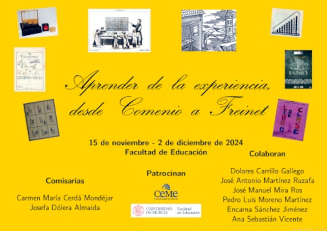 Cartel de la jornada Aprender de la experiencia. Desde Comenio a Freinet en la Universidad de Murcia