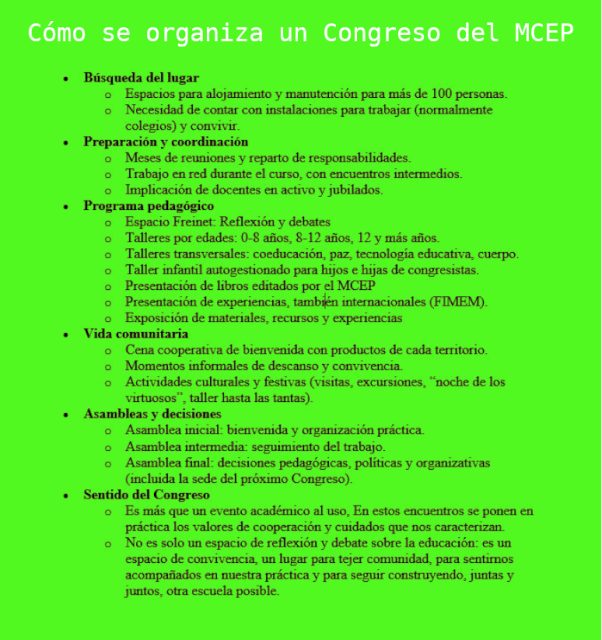 ¿Cómo se organiza un Congreso del MCEP? Esquema