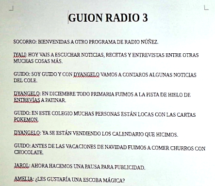 Guión de la radio escolar "Radio Núñez"